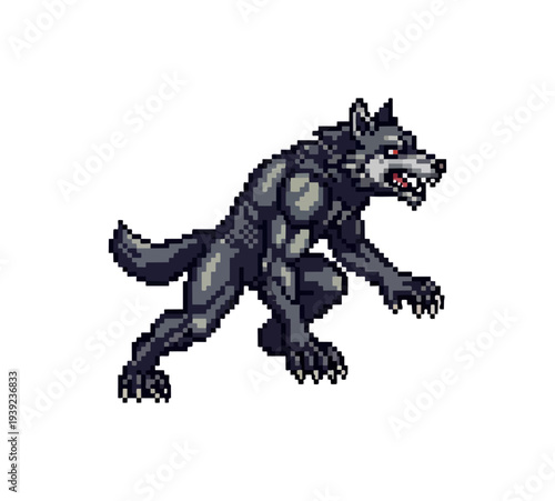 Pixelated werewolf character on black background vector illustration