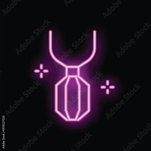 Bright neon pink perfume bottle glowing on a black background