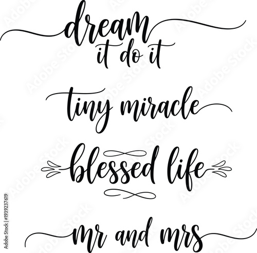 Elegant handwritten phrases on a white background for various occasions and sentiments