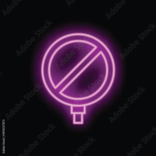 Neon sign is glowing in the dark, showing a forbidden access signal