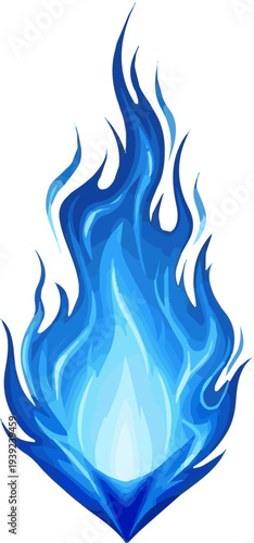 Create a realistic flame, blue, fire, gas vector art with white background..