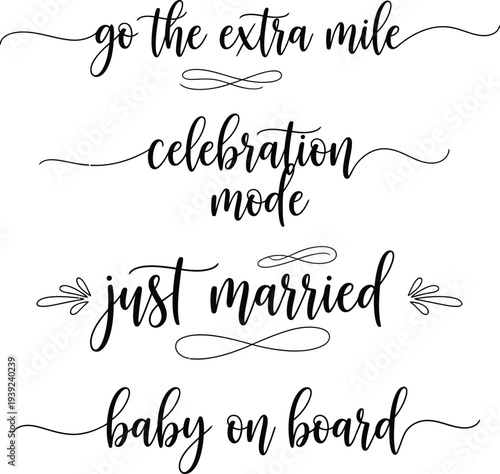 A collection of four decorative phrases for various life events and celebrations.