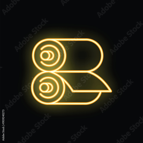 Yellow neon icon of two rolls, possibly representing paper rolls, fabrics, or materials used in the textile industry