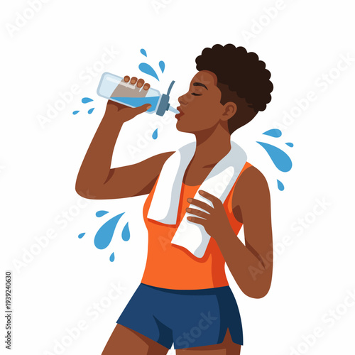 A fit individual enjoying a refreshing drink from a water bottle, showcasing an active lifestyle focused on fitness, hydration, and wellness, embodying health and vitality.