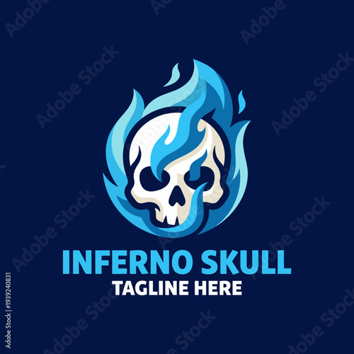 A bold logo design featuring a skull engulfed in vibrant flames, capturing the essence of danger and intensity while representing fierce energy and stylish branding.