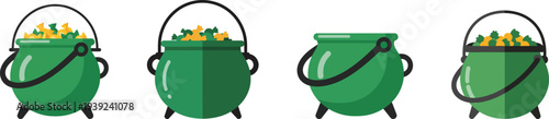 St patrick's day vector bundle green cauldrons with gold coins