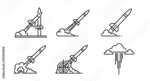 Rocket Launch Icons Set Vector Illustration.