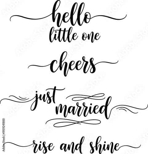 Elegant handwritten phrases with flourishes for various occasions and greetings