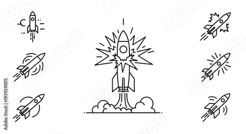 Rocket Launch Icons Set Vector Illustration.