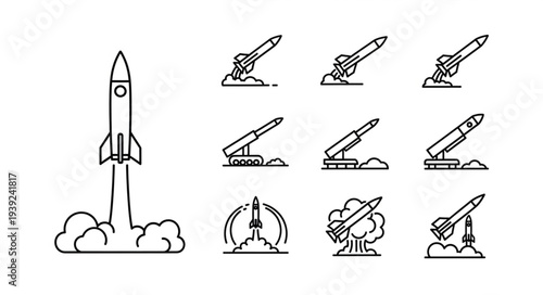 Rocket Launch and Missile Icons Set.