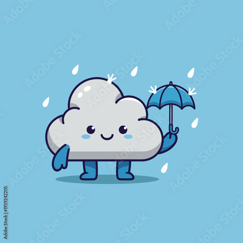 Cute Cartoon Cloud Character with Umbrella.