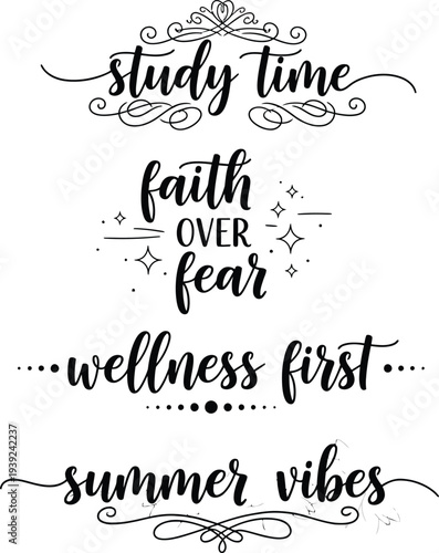 Inspirational quotes on a white background with decorative elements