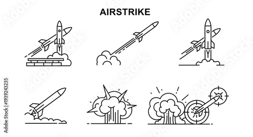 Set of Missile Launch and Explosion Icons.
