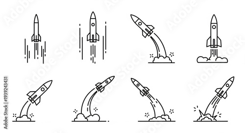 Rocket Launch Sequence Icons Set Vector Illustration.