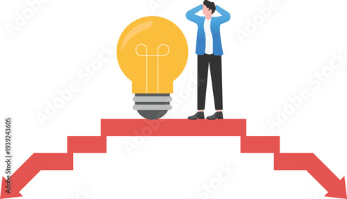 Businessman Standing with Idea Bulb Over Red Bridge