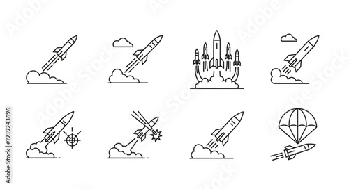 Collection of rocket launch and space exploration icons.