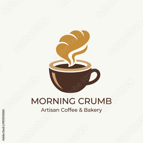 An inviting image of a coffee cup with steam rising in a unique pattern, accompanied by a croissant design, highlighting the comfort and joy found in morning rituals.