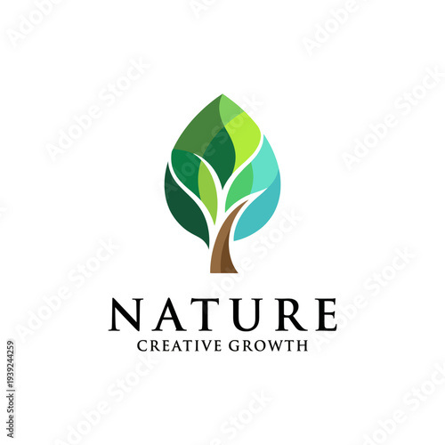 A modern logo design featuring a green tree symbolizes nature, creativity, and growth, embodying a fresh approach to environmental awareness and sustainability.