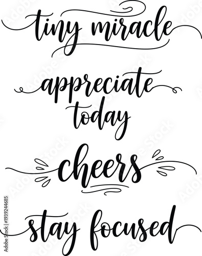 Four inspirational messages written in elegant calligraphy style.