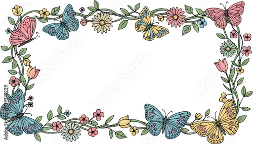 Beautiful Butterfly and Floral Border Design for Greeting Cards and Decorations