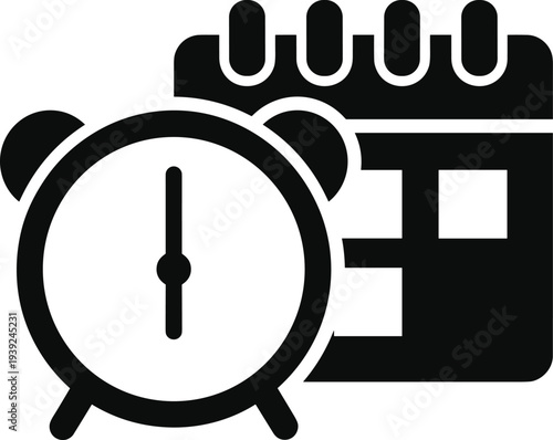 Black alarm clock and calendar icon for time management and scheduling