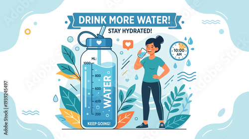 Woman staying hydrated with water bottle in modern healthy lifestyle