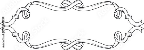 Elegant ornate ribbon frame for decoration, invitations, certificates, and awards, vintage design with curled ends and loops