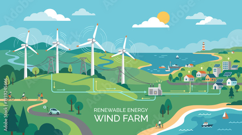 Renewable energy wind farm generating clean power