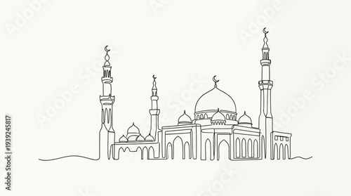 Elegant mosque architecture with minarets and domes