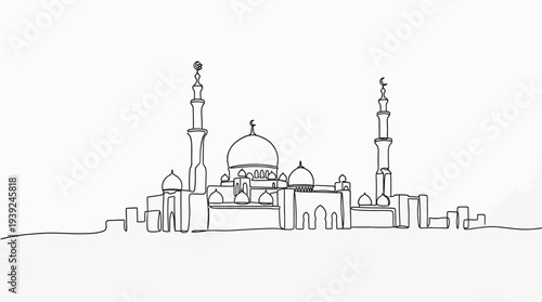 Stunning mosque architecture with minarets and domes in a modern cityscape