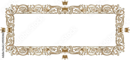 ornate golden baroque frame with ornate flourishes and regal crowns, perfect for elegant invitations or luxurious branding elements