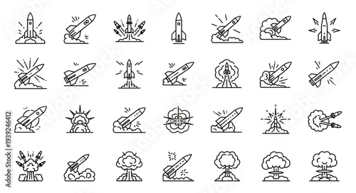 Collection of Rocket Launch and Explosion Icons.