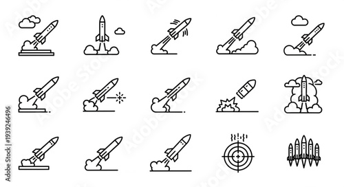 Rocket Launch Icons Set Vector Illustration.
