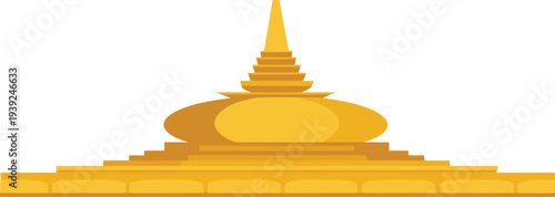 Golden Buddhist Stupa Monument with Tiered Base and Spire on White Background vector illustration