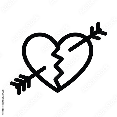Vector of a broken heart pierced by an arrow