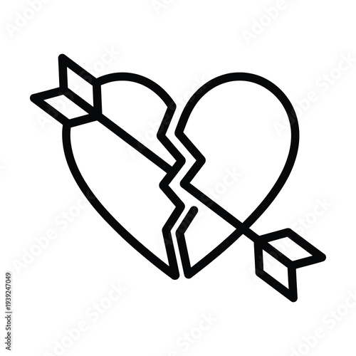 Vector of a broken heart with an arrow piercing through it in
