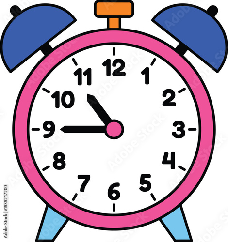 Colorful cartoon illustration of an alarm clock showing 250