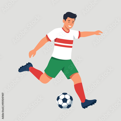 This dynamic illustration captures a soccer player in action, making it perfect for sports-themed designs, promotions, or motivational materials.
