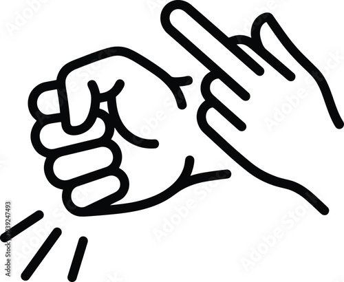 A black line drawing of two hands one pointing and the other making a fist