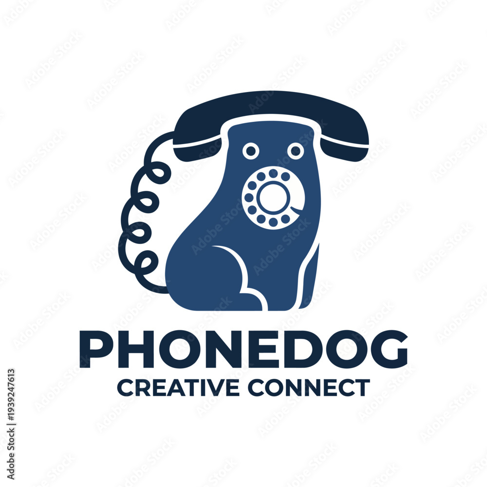 Obraz premium This logo features a playful dog designed as a vintage telephone, symbolizing communication and connection, perfect for a creative and fun branding identity.