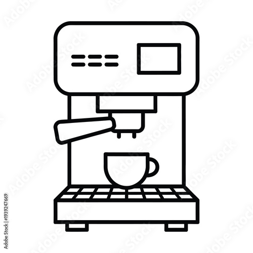Sleek vector of a coffee machine pouring coffee into a cup placed on the drip tray