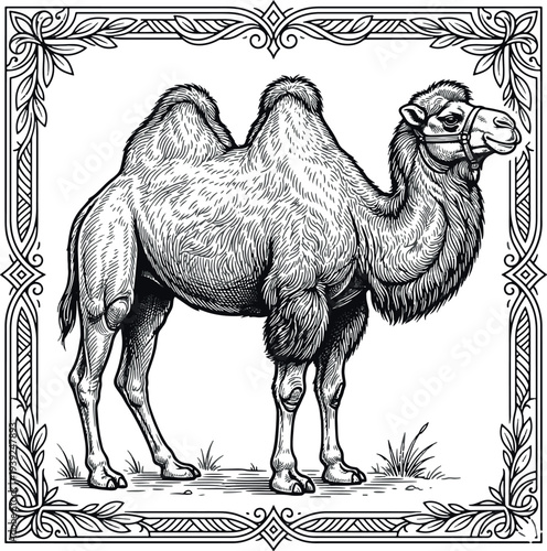 hand drawn vector illustration camel in desert clip art
