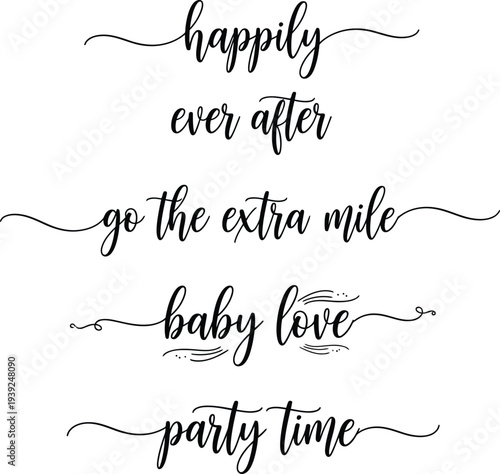 Aesthetic calligraphy phrases on a white background showcasing various sentiments