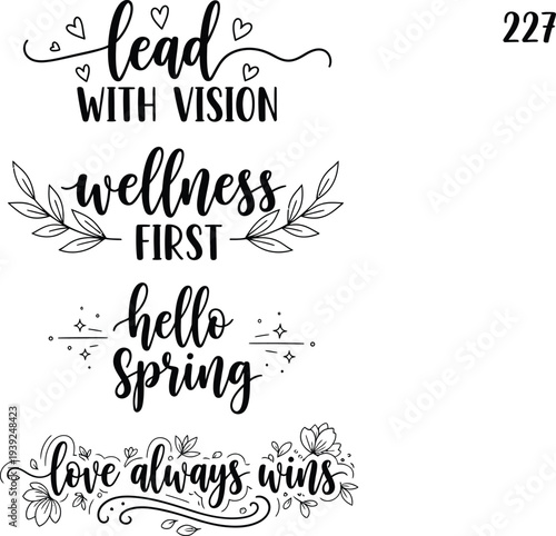 Four elegant handwritten quotes with floral accents on a white background
