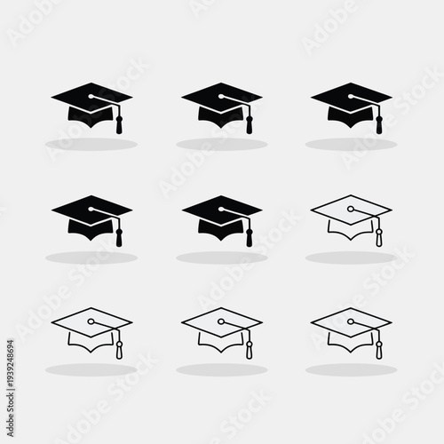 Nine graduation caps in black and white minimalist style