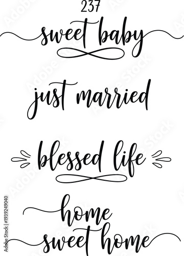 Five handwritten phrases on a white background for inspiration and decoration