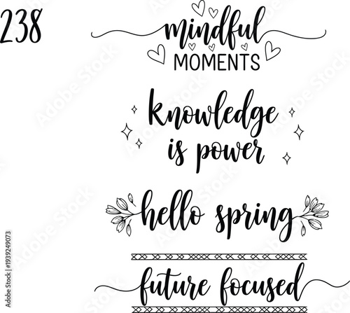 Aesthetic handwritten quotes on a white background with decorative elements