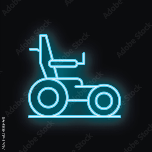 Neon light icon representing a motorized wheelchair, emphasizing accessibility and mobility for disabled people