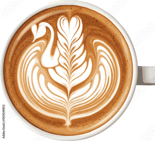 Isolated a realistic Latte art coffee illuminated by soft light vector art with white background.