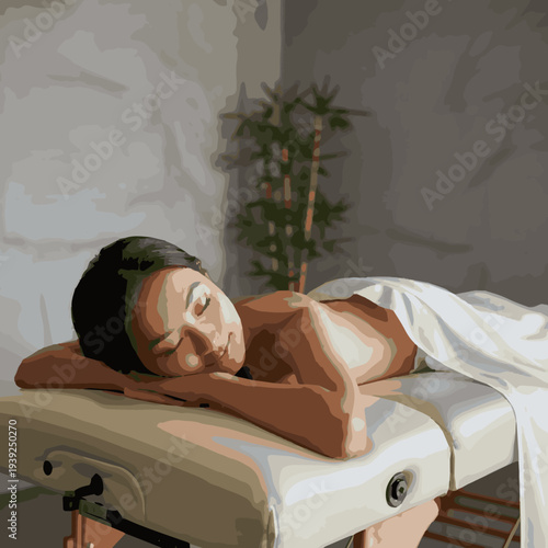  Isolated a realistic Massage, good sleep, Asian women vector art .